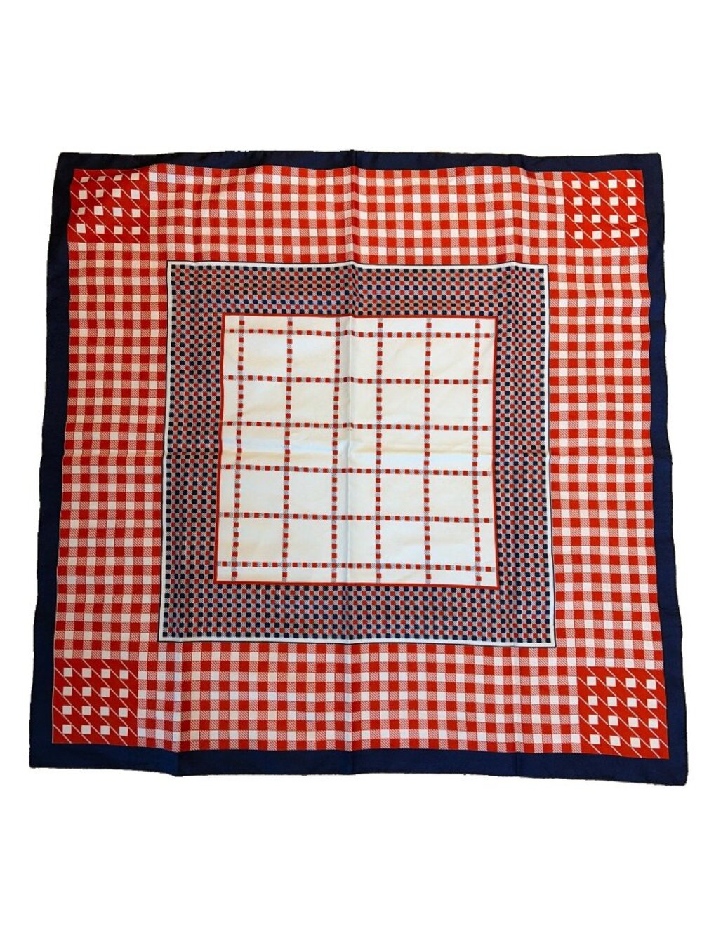 Vintage Red White & Blue Gingham Scarf 26 X 26" Geometric Retro Cottagecore